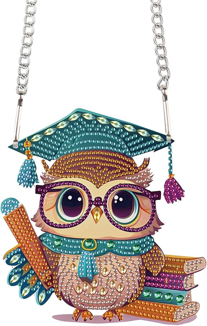 5D DIY Diamond Painting Hanging Ornament Kit for Adults, Wise Graduation Owl Special Shaped Rhinestones Diamond Art Hanging, Cute Scholar Owl Acrylic Pendant for Wall, Door, or Garden Decoration