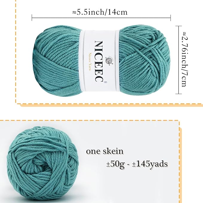 NICEEC 300g Soft Assorted Colors Yarn - Sport Weight,100% Acrylic, 4 Ply, Bonbons Yarn for Crochet & Knit, DIY Project Starter Kit for Kids or Adults(Total 870yds) - Series 16
