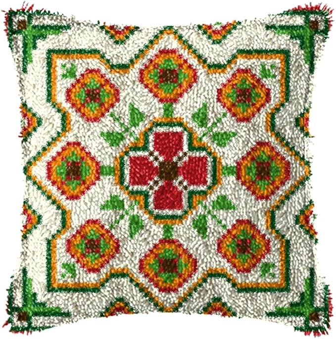 DL-YTG DIY Latch Hook Kits Throw Pillow Flowers Cover Rug Pattern Color Printed Canvas16X17 inch, Crochet Needlework Crafts for Adults