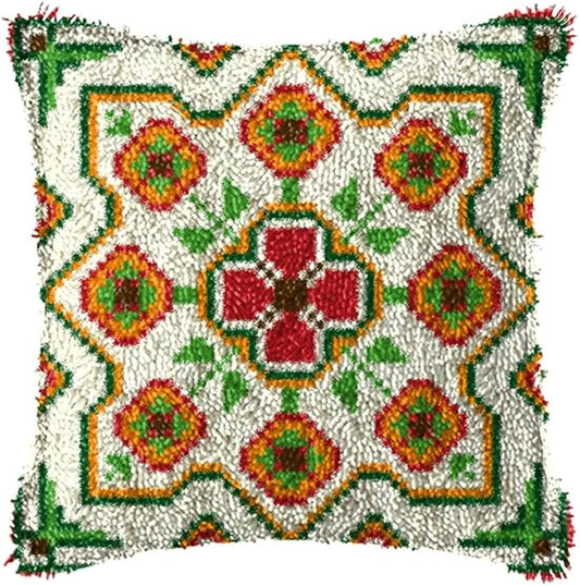DL-YTG DIY Latch Hook Kits Throw Pillow Flowers Cover Rug Pattern Color Printed Canvas16X17 inch, Crochet Needlework Crafts for Adults
