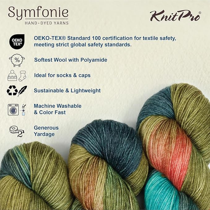 KnitPro Symfonie Fingering Weight Hand Dyed Variegated Yarn Skein | Extra Fine Merino Wool & Polyamide Blend for Knitting & Crocheting, Oeko-TEX Certified 400m, 100g | Terra Spring Blush