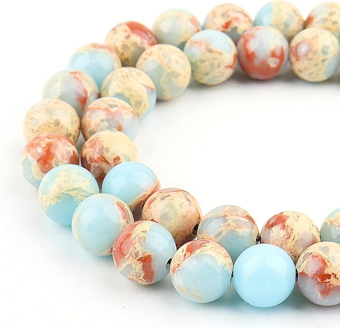 Natural Stone Beads Gemstone Beads for Jewelry Making - Crystal Beads for Bracelets, 6mm Jasper Beads Round Loose Beads(59-62pcs, 6mm, Blue Snake Skin)