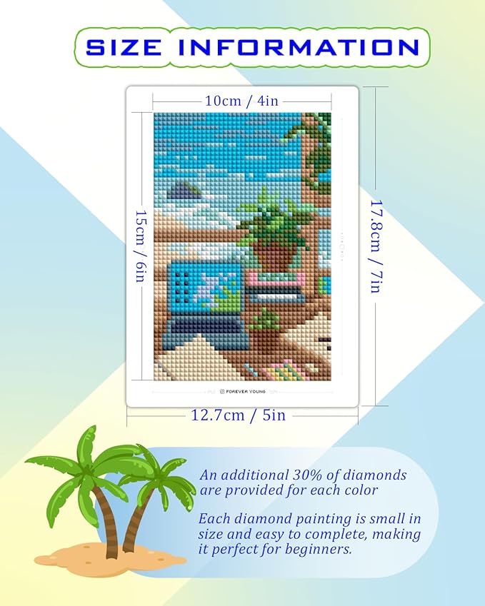 Foreveryoung Minigem Small Diamond Art Kits for Beginners, 12Pcs Resin Square Drill Diamond Painting Kits for Adults, 2-Hour Postcard-Style Mini Diamond Art 5x7 Inch – 2 Sets: Sea Echo & Dream Journey