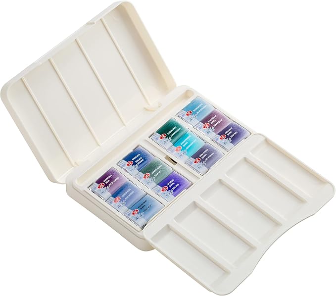 White Nights Granulating Watercolor Set 12 Full Pans of Professional Artist Grade Paints Vibrant Lightfast Colors Portable Durable Box by Nevskaya Palitra