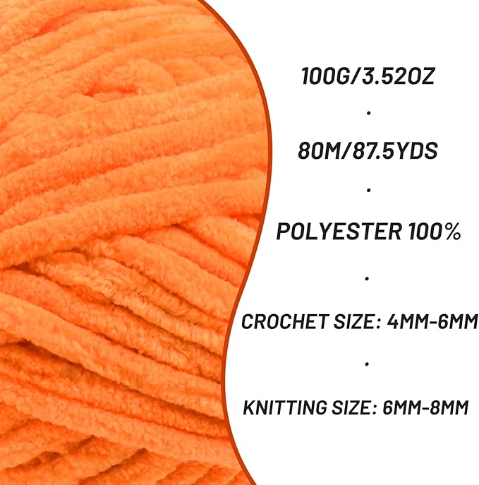 4 Pack Chunky Chenille Yarn for Crocheting, Baby Yarn for Crocheting Soft Blanket, 349.9 yds /14.1 oz Crochet Yarn, Bulky 5 Amigurumi Yarns, Fluffy Velvet Yarns for Knitting Crafts (4 Orange)