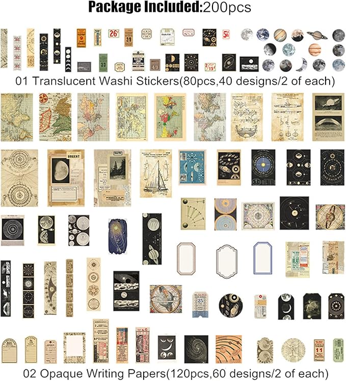 Esweny 200PCS Vintage Scrapbooking Supplies Kit for Journaling, Scrapbook Sticker Paper Pack for Junk Journal Planners Aesthetic Cottagecore Room Decor Wall Art Collage Album
