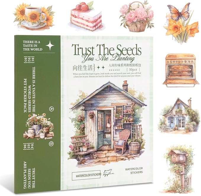 RISYPISY Pre-Cut Garden Washi Sticker for Journaling 50 Sheet Nature Scrapbooking Stickers Ephemera for Junk Journal Supplies 368PCS Scrapbooking Supplies for Bujo Planner Collage Crafts