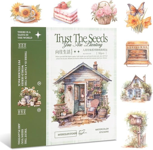 RISYPISY Pre-Cut Garden Washi Sticker for Journaling 50 Sheet Nature Scrapbooking Stickers Ephemera for Junk Journal Supplies 368PCS Scrapbooking Supplies for Bujo Planner Collage Crafts