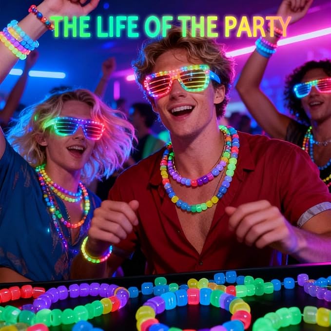 1000Pcs 6x9mm Glow in The Drark Pony Beads for Jewelry Making, 5 Style Color Kandi Hair Beads for Braids, Bracelets Making Kit, with Stretch Cord and Scissors