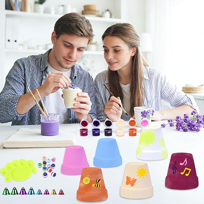 3 Pack Wind Chime Making Kit- Wind Chime Craft Painting Kit-Ceramic Pot, Bells, Stencils and Beads DIY Crafts Gifts for End of Year Student, Christmas, Birthday, Summer Decor