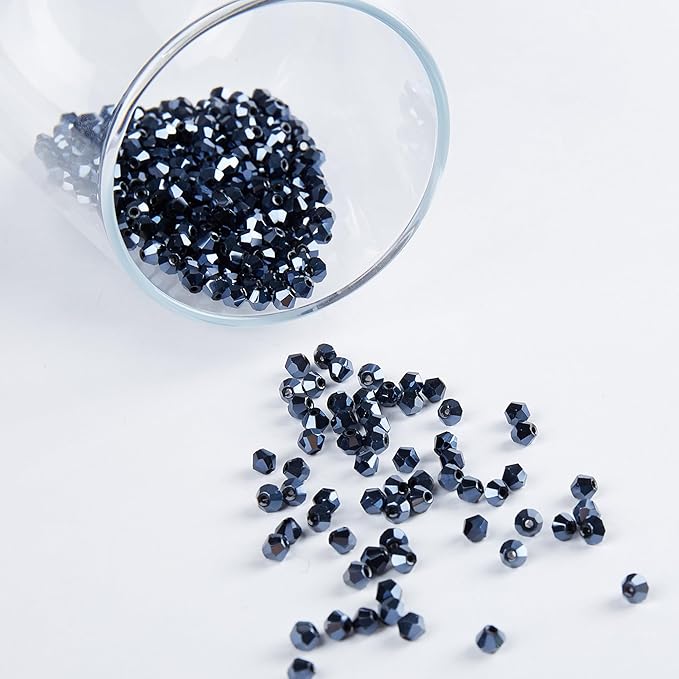 laopottbeads 1100pcs 4mm bicone crystal glass beads for jewelry making, sparkling mini beads for suncatchers, diy bracelets & craft projects (navy blue)