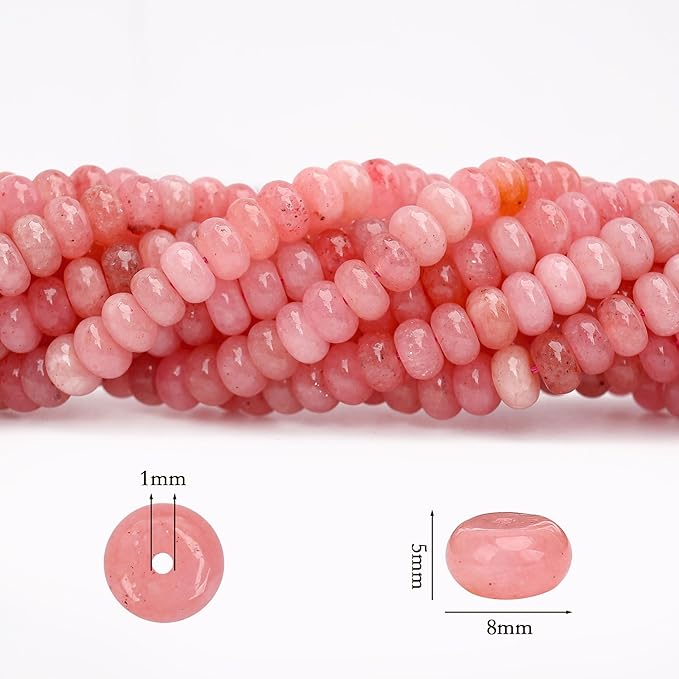 2 Strands (150PCs) Pink Jade Rondelle Beads, 5 * 8mm Gemstone Loose Spacer Abacus Disk Beads for DIY Bracelet Necklace Earrings Jewelry Making, Craft Supplies Beading Kit