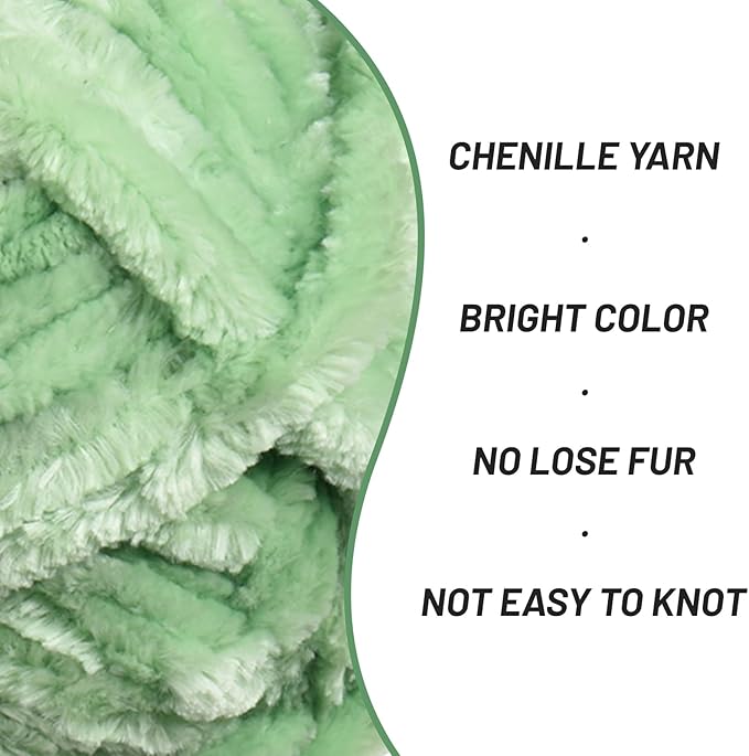 Fuzzy Chunky Chenille Yarn for Crocheting，Soft Plush Yarns for Hand Knitting，Bulky 100 g（49.2 yd） Baby Blanket Yarn for Crocheting Amigurumi，Crochet Fluffy Velvet Yarns (Light Green)