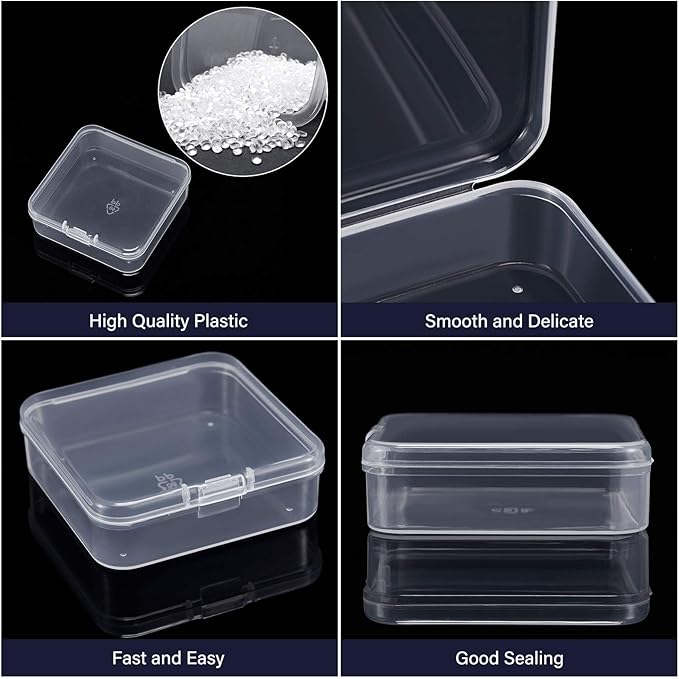 SATINIOR 12 Pack Clear Plastic Beads Storage Containers Box with Hinged Lid for Beads and More (2.52 x 2.52 x 0.79 Inch)