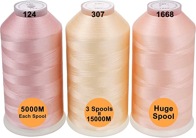 New brothreads - 40 Options- Various Assorted Color Packs of Polyester Embroidery Machine Thread Huge Spool 5000M for All Embroidery Machines -Flesh Colors