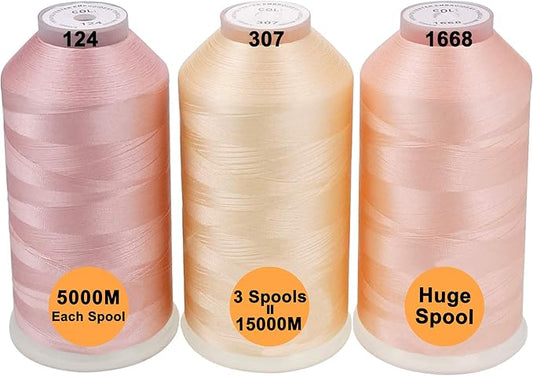 New brothreads - 40 Options- Various Assorted Color Packs of Polyester Embroidery Machine Thread Huge Spool 5000M for All Embroidery Machines -Flesh Colors