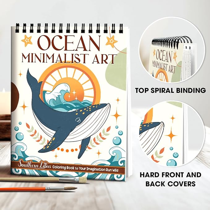 SOUTHERN LOTUS Spiral Coloring Book Ocean Minimalist Art Edition, Featuring Inspiring Animal Designs for Stress-Relief Relaxation Lovers