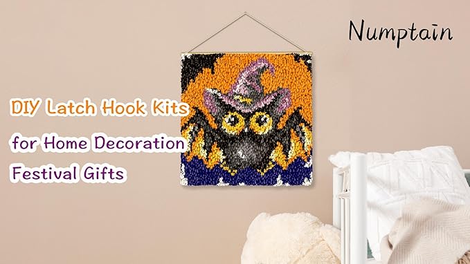 Numptain Latch Hook Kits for Adults,DIY Rug Crafts Cow Pattern Color Printed Canvas,Latch Hook Kits for Beginners Handmade Needlework Crafts Home Decoration,12"x12" NT1