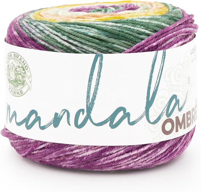 Lion Brand Yarn, Mandala Ombré Variegated Yarn for Crocheting, Knitting, and Crafts, Wonder, 1 Pack, Soft, Acrylic Fiber for Cozy Blankets, Worsted Weight Sweaters and Colorful Shawls