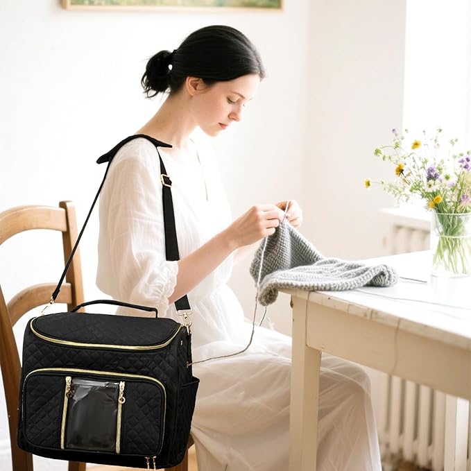 Knitting Bag- Crochet Bags for on The go,Yarn Storage Organizer, Perfect for Knitting and Crochet Accessories（black）