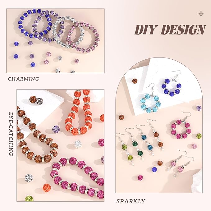 160pcs 10mm rhinestone beads for jewelry making, dark blue shiny round disco ball beads bulk, sparkle crystal clay christmas for bracelet baseball necklace earring crafting and diy