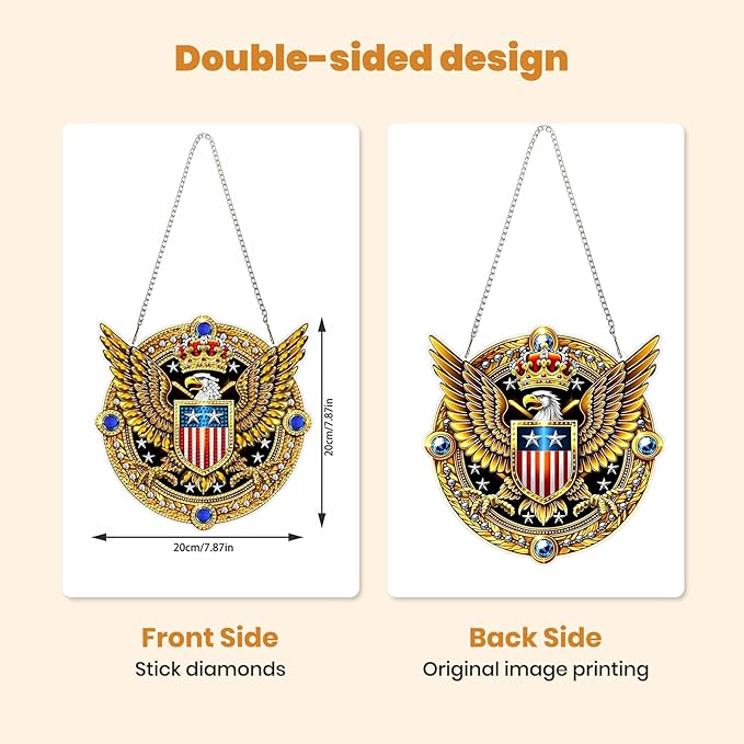 MXJSUA Crown Eagle Diamond Painting Art Window Suncatchers, Diamond Art Kits for Adults Hanging Ornaments with Chain, 5D Special Shape Crystal Diamond Pendant Accessories for Decor Gift 8x8 Inch