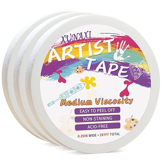 3 Packs Artist Tape Medium Tack White Art Tape for Watercolor Paper Drafting Art Painting Canvas Framing Acid Free Masking Tape- 0.25IN Wide 297FT Long Total