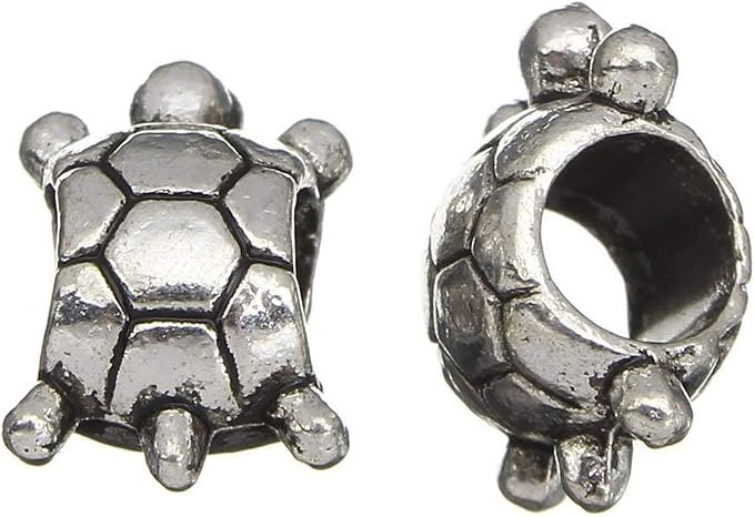 RUBYCA 50pcs Tibetan Silver Tone Spacer Beads Fit European Charms Bracelet Turtle Two Sides