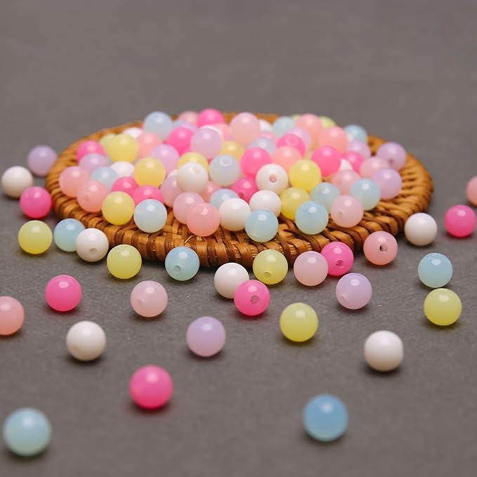 bonny boxx 1000pcs 6mm jelly light mix colors round beads, smooth transparent acrylic balls, plastic resin gumball bubblegum chunky beads for necklace & bracelet making, crafting supplies