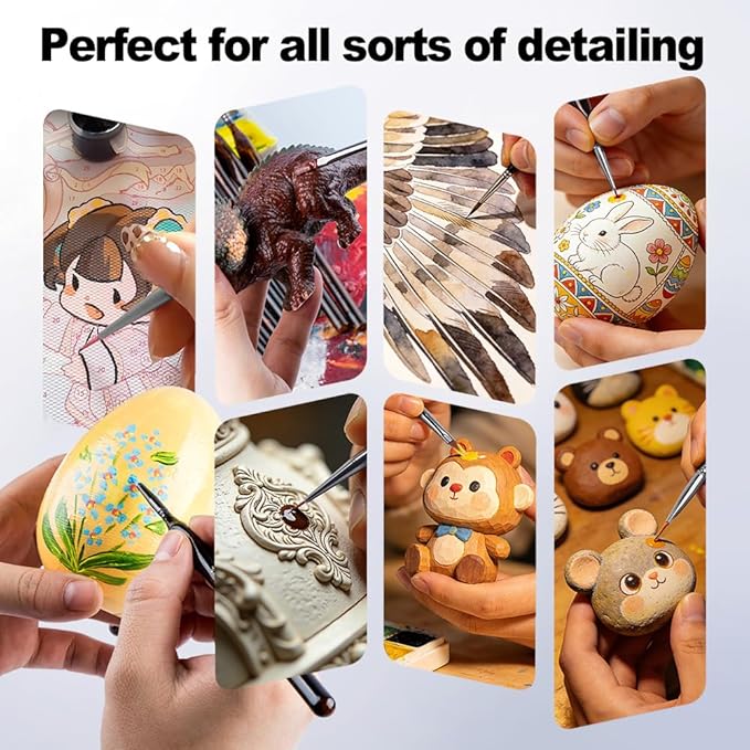 Transon 15pcs Miniature Paint Brushes for Fine Detail Painting, Model Painting, Acyrlic and Watercolor Art Painting