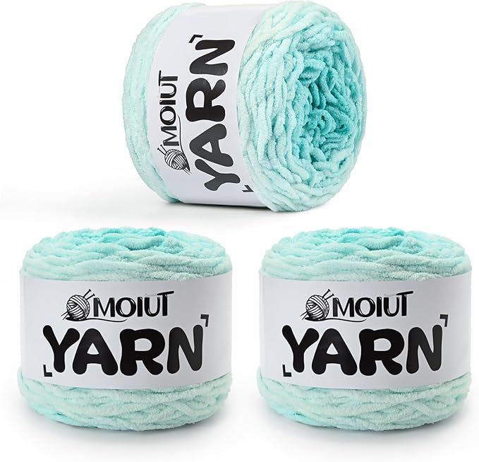 Blanket Perfect Ombre Cake Yarn - Baby Yarn for Crocheting Soft - 3 Pack of 10.6oz/300g - #6 Super Bulky - 197 Yards for Knitting, Crafts & Amigurumi, Chunky Chenille Yarn(3 Mint Glacier)