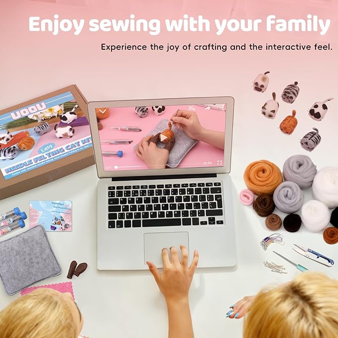 UOOU Felting Kit, Needle Felting Kits for Beginners Adult, Needle Felting Supplies with 24Pcs Felting Needles, Felting Pad, Wool Roving, DIY Needle Felting Cat Dolls