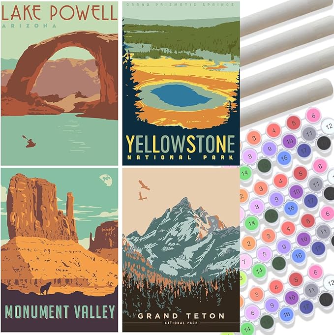 TONGZONGFU 4 Pack National Park Paint by Numbers Kit for Adults Beginners - 10x14 Inch Easy Paint by Number Landscape Kits on Canvas,Wander Painting National Parks Paint by Number