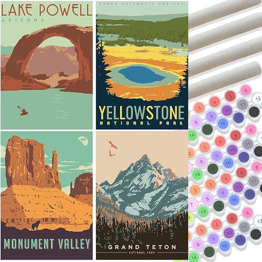 TONGZONGFU 4 Pack National Park Paint by Numbers Kit for Adults Beginners - 10x14 Inch Easy Paint by Number Landscape Kits on Canvas,Wander Painting National Parks Paint by Number