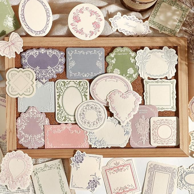 120Pcs Vintage Scrapbook Decorative Paper Set, Embossed Pattern Small Writing Notes Paper Blank Card 4 Boxes for Scrapbooking Junk Journaling Card Making Gift Tags Labels Non-Sticky