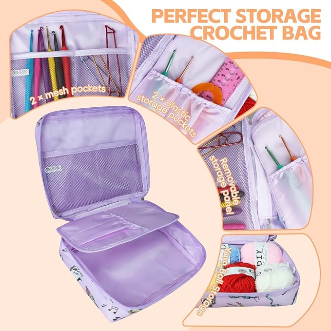 HATINXIA 58pcs Crochet Kit Beginners, Crochet Hook Set with Yarn, Portable Crocheting Kit for Starter, Ergonomic Crochet Needles Tools DIY Knitting Accessories for Experienced Crochet Lovers, Swan