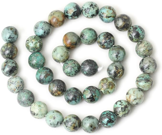 cheavian 35pcs 10mm natural african turquoise stone gemstone round loose beads for jewelry making diy bracelet necklace materials 1 strand 15"