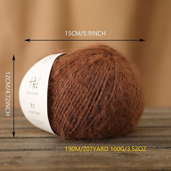 Snowbaby Wool Acrylic Blend Long Pile Yarn,(Worsted) Warm and Luxurious Fuzzy Yarn for Knitting and Crocheting DIY Hats Scarves Sweaters, 2 * 3.52oz/100g 207yds(04-Coffee)