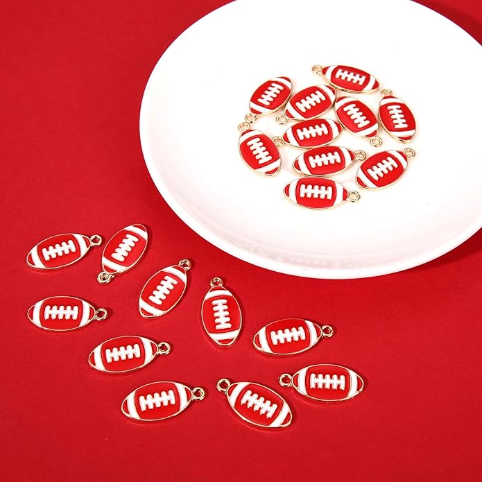 NVENF 30PCS Football Charms for Jewelry Making, Enamel Football Charms for Bracelet Necklace Earrings Making, Red Black White Blue Purple Orange Game Day Football Charm Bulk