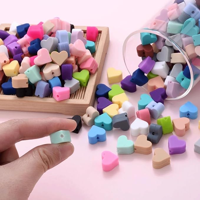 40PCS Square Heart Silicone Beads Mix Colorful Shaped Beads for DIY Crafts
