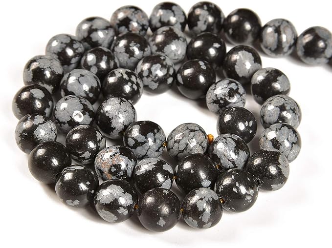 36pcs 10mm Natural Snowflake Gemstone Round Spacer Loose Stone Beads for Jewelry Making 15.5" 1 Strand (Snowflake, 10mm 36Beads)