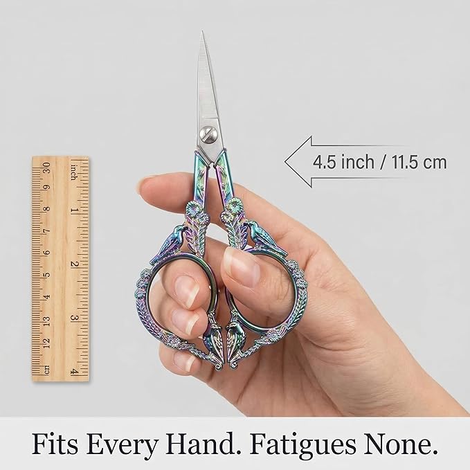 Crochet Scissors with Cover – Rainbow Vintage Small Embroidery Scissors, Sharp Craft Scissors for Yarn Thread Sewing Needlework, Cute Bird Design Gift for Crocheter Quilter, 4.6 Inch
