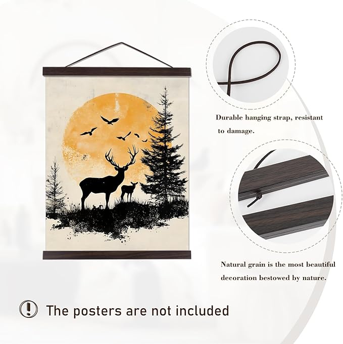 Artmag Magnetic Poster Hanger Frame, 9x24 9x12 9x11 Light Wood Wooden Magnet Canvas Artwork Print Poster Hangers Frames Hanging Kit (Walnut, 9")