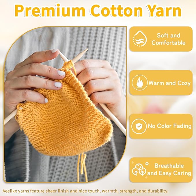 Aeelike Cotton Yarn for Crocheting, 20 PCS Multicolored Cotton Acrylic Yarns Set 4 Medium (Worsted) Crochet Yarn Bundle for Beginner Making DIY Crafts & Small Colorful Projects (Color C)