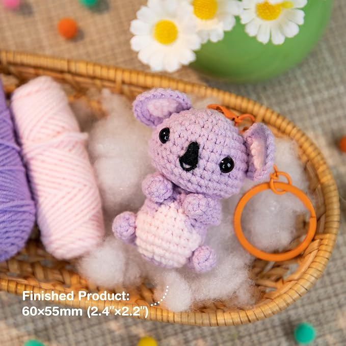 Avenir Beginner Crochet Kit for Adults & Teens - Small Portable Animals Kit with Keychain, Complete Supplies & Video Tutorials, Perfect Arts & Crafts Gift for Women & Girls (Cuddling Koala)