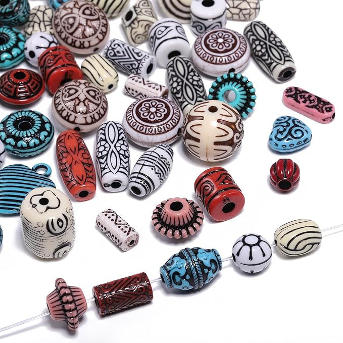 7.5 OZ Assorted Vintage Acrylic Beads for Jewelry Making, Song Xi Unique Flower Rose Czech Beads for Bracelet Earrings, Bohemia Style, Bulk, DIY Holiday Gift (240-260 PCS, Dzi Color)