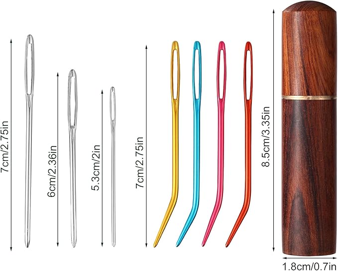 17pcs Large Eye Sewing Needles Kit with Wooden Case, Blunt Darning & Bent Tapestry Hand Yarn Needles Tool Supplies for Crochet Knitting Kandi Embroidery Projects