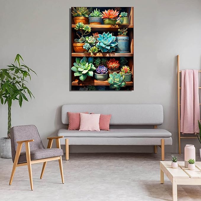 Meothan 5D Flowers Diamond Painting Kits for Adults DIY Plant Succulents Diamond Art Kits for Adults Beginners Full Drill Gem Art Crafts Kits for Home Wall Art Decor Gifts 12x16 inch