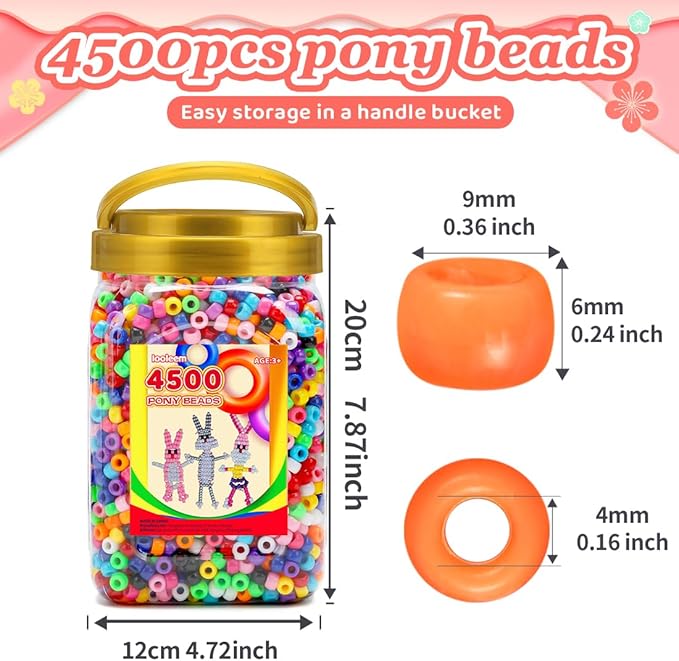 iooleem pony beads(4500pcs multi-colored pony beads), beads for bracelets making, crafts, beading supplies, friendship bracelets making.