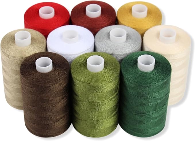 BlesSew Sewing Threads - 10 Spools of Polyester Thread for Sewing Machine for Beginners, Hand Stitching & Quilting - Christmas & Festive Color Tones - 1000 yds Per Spool